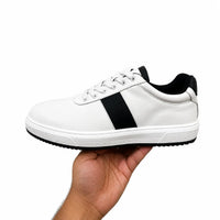 White Leather Casual Sneakers-BOM-CS2-WHT