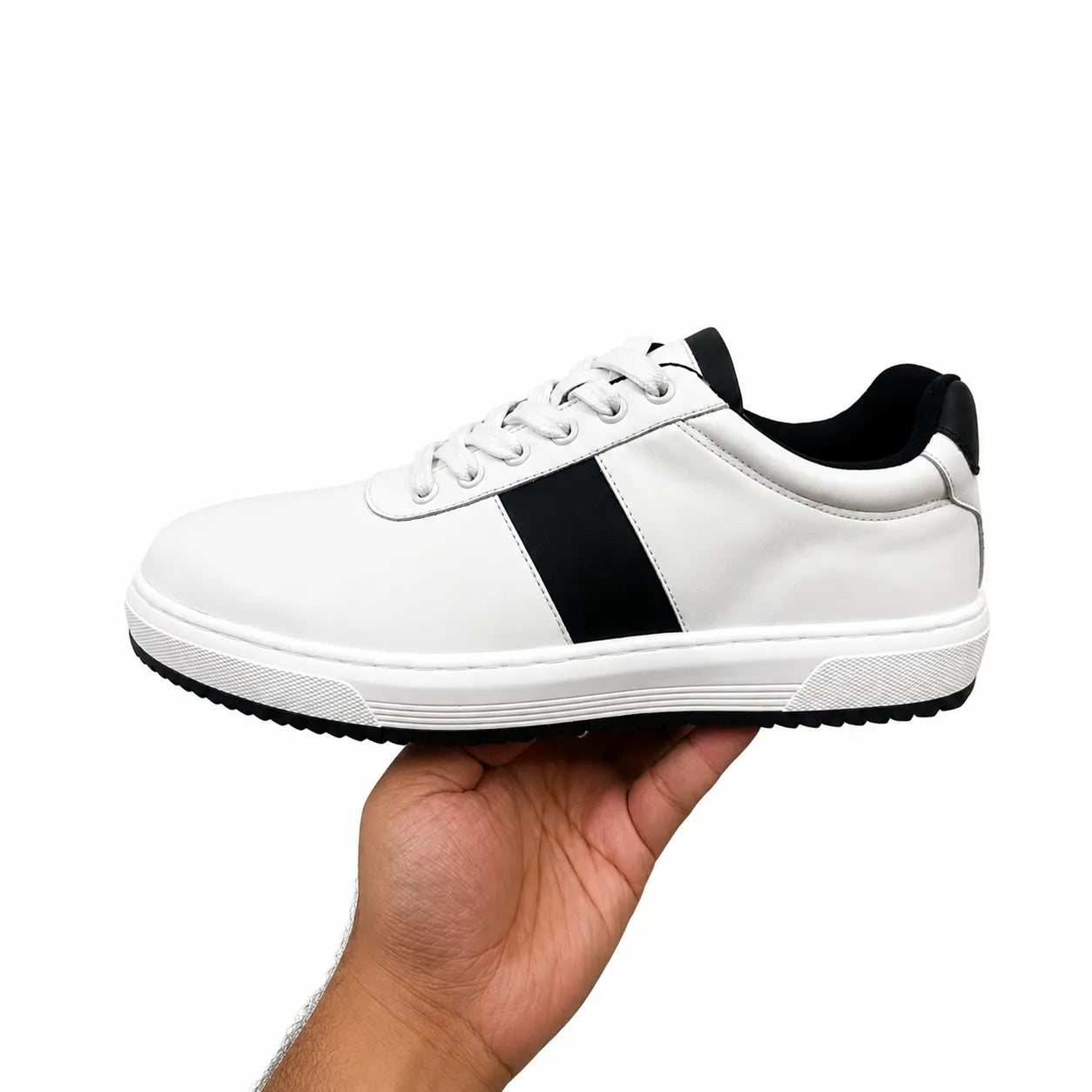 White Leather Casual Sneakers-BOM-CS2-WHT