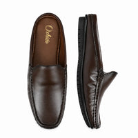 Brown Leather Back-Open Slip-On Shoes -TR 1406 BROWN