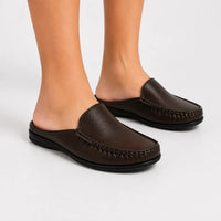 Brown Leather Back-Open Slip-On Shoes -TR 1406 BROWN