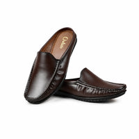 Brown Leather Back-Open Slip-On Shoes -TR 1406 BROWN