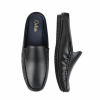 Black Leather Back-Open Slip-On Shoes -TR 1406 BLACK
