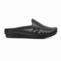 Black Leather Back-Open Slip-On Shoes -TR 1406 BLACK