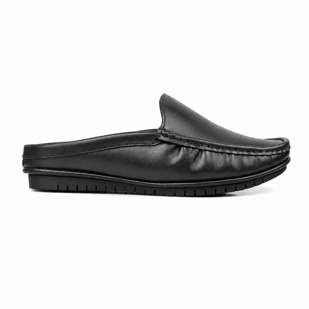 Black Leather Back-Open Slip-On Shoes -TR 1406 BLACK