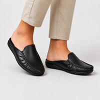 Black Leather Back-Open Slip-On Shoes -TR 1406 BLACK