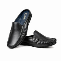Black Leather Back-Open Slip-On Shoes -TR 1406 BLACK