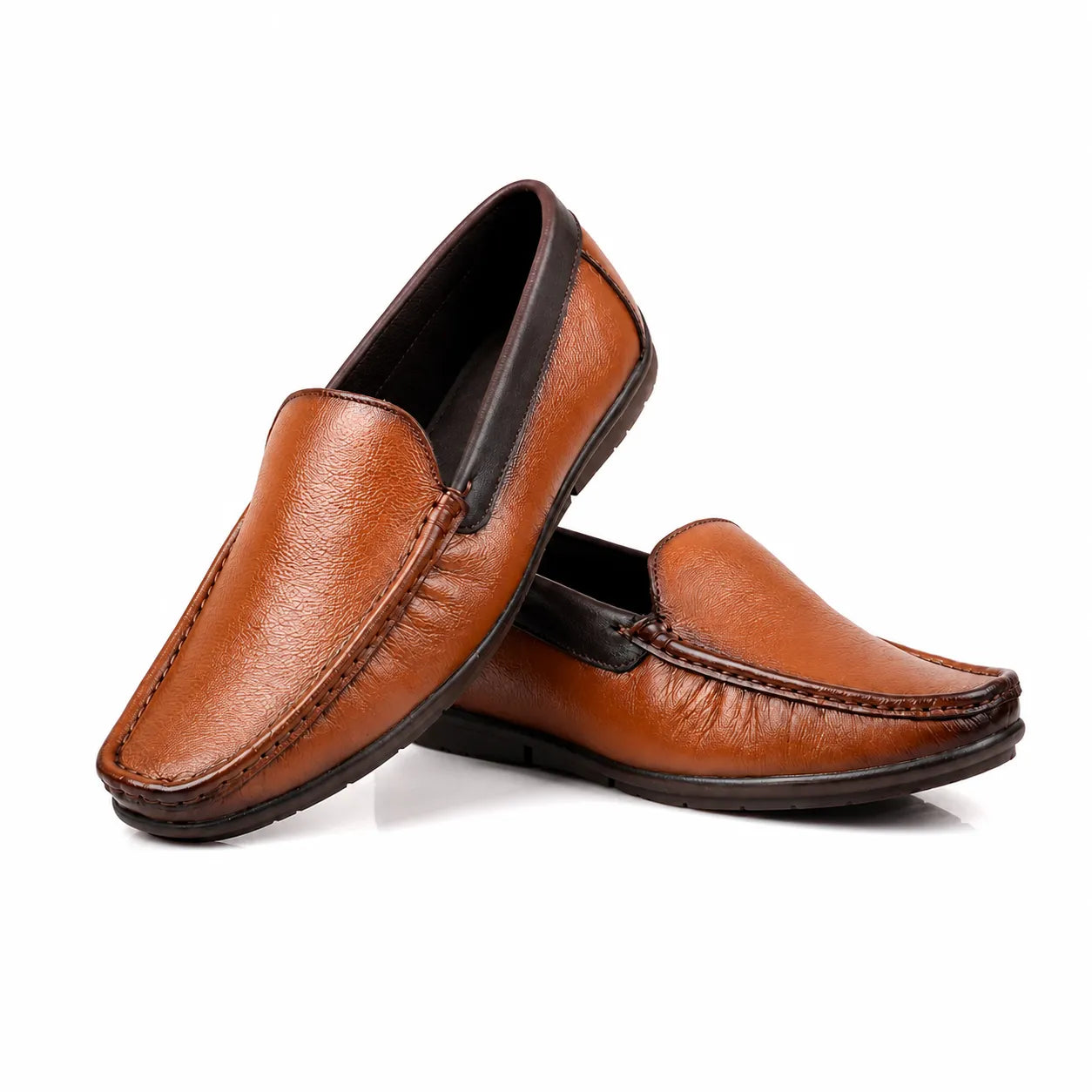 Brown Leather Slip-On Shoes-TR 1402 TAN