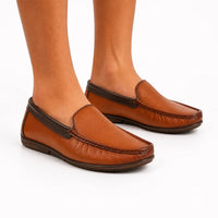 Brown Leather Slip-On Shoes-TR 1402 TAN