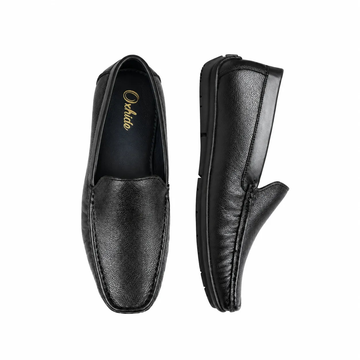 Oxhide Black Leather Slip-On Shoes-TR 1402 BLACK