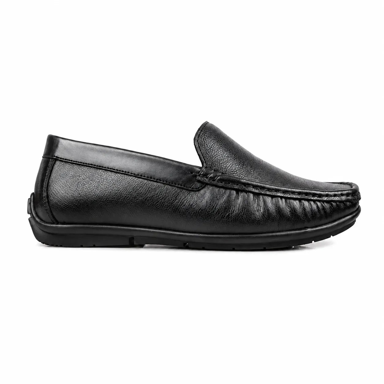 Oxhide Black Leather Slip-On Shoes-TR 1402 BLACK