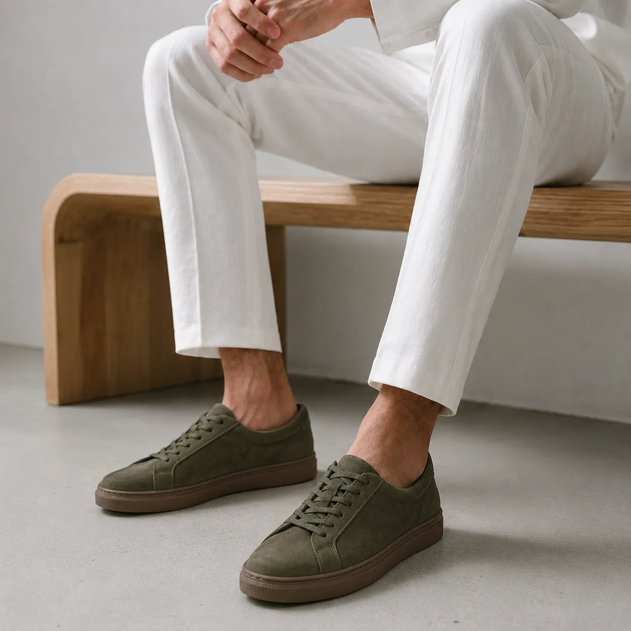 Olive Suede Leather Casual Sneakers-BOM-NEWTON2-GRN
