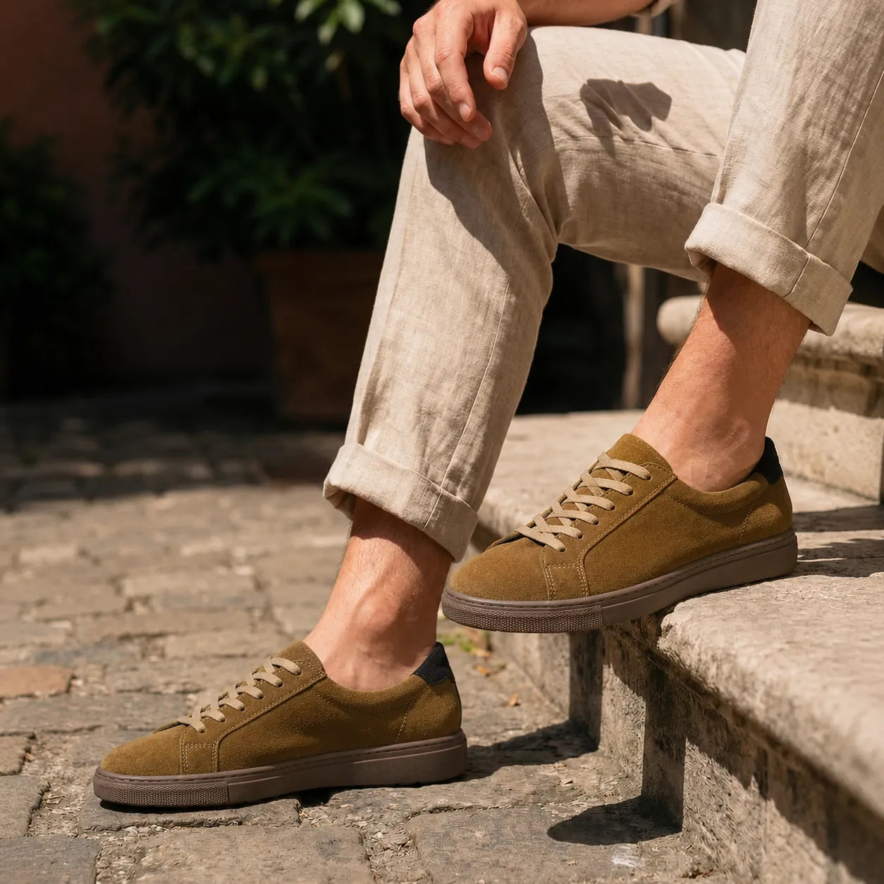 Tan Suede Leather Casual Sneakers-BOM-NEWTON1-BRN