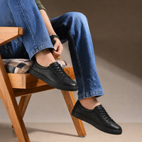 Black Leather Casual Sneakers -BOM-NEWTON3-BLK