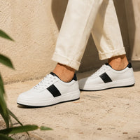 White Leather Casual Sneakers-BOM-CS2-WHT