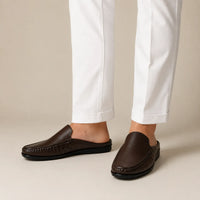 Brown Leather Back-Open Slip-On Shoes -TR 1406 BROWN