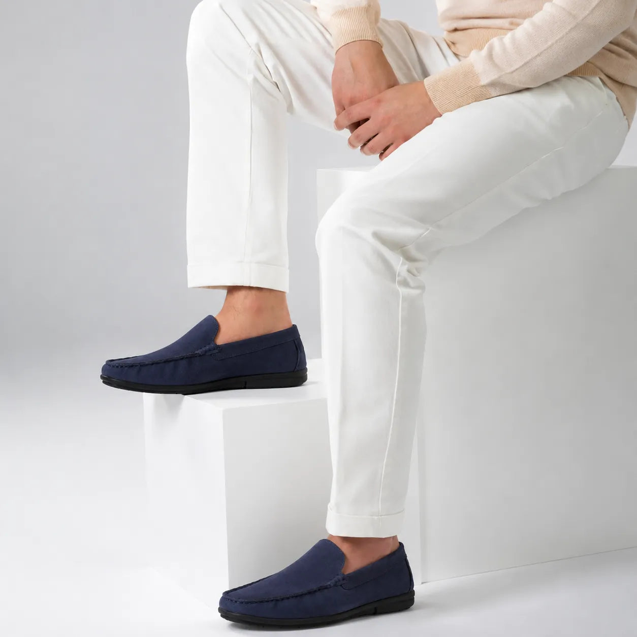 Navy Leather Slip-On Shoes-TR 1403 NAVY