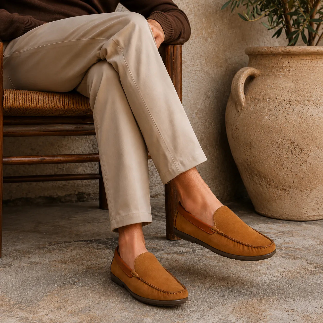 Leather Slip-On Shoes-TR 1403 Tan