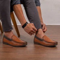 Brown Leather Slip-On Shoes-TR 1402 TAN