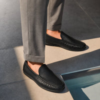 Oxhide Black Leather Slip-On Shoes-TR 1402 BLACK