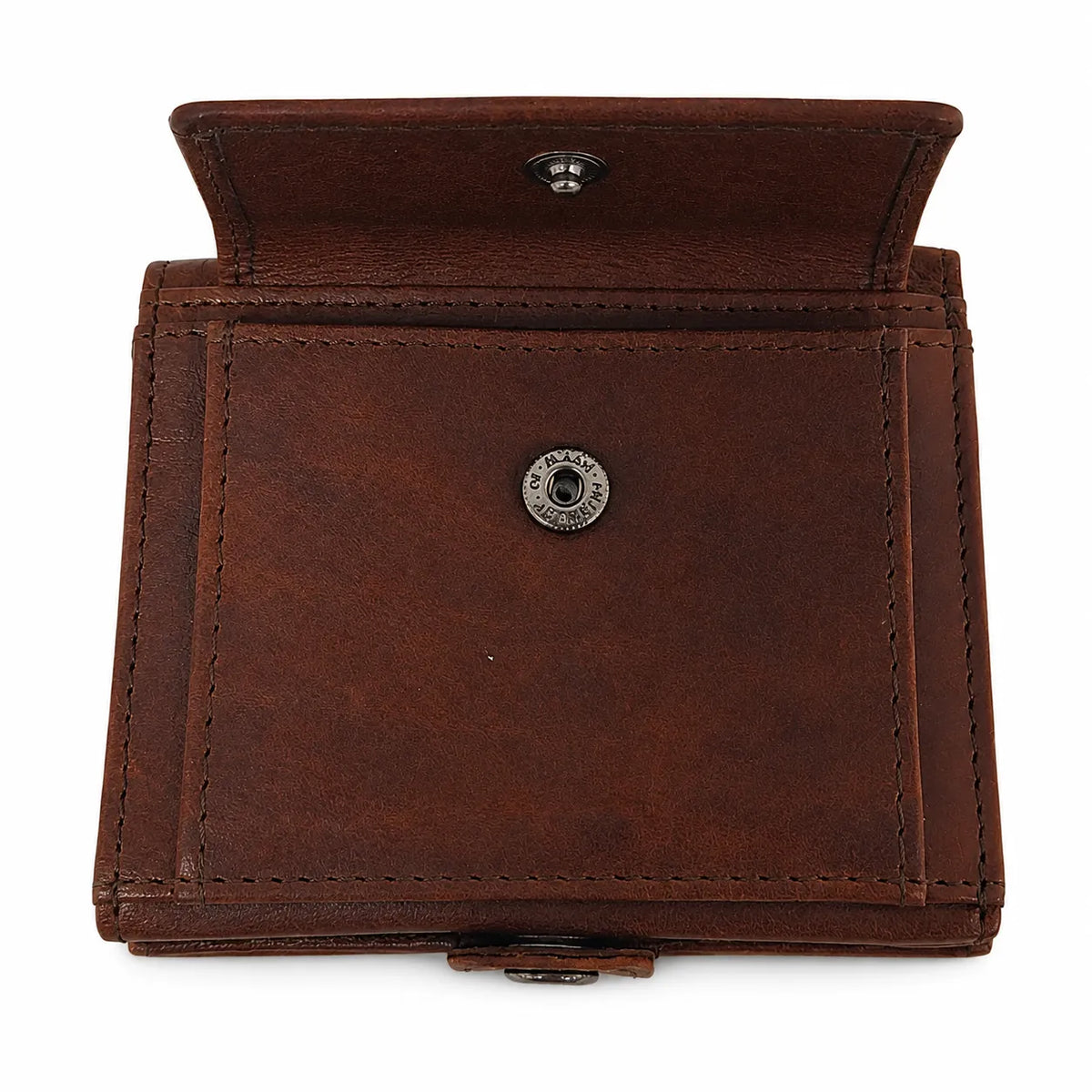 Oxhide Compact wallet in Vintage Leather in Brown colour with coin pouch-OXHIDE J0086 BROWN
