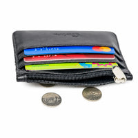 Leather Card Holder with Zip - Leather cardholder - Leather Card Case - Leather Coin Pouch - Card Sleeve - Oxhide 4165 BLACK