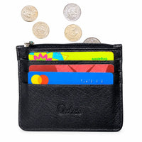 Leather Card Holder with Zip - Leather cardholder - Leather Card Case - Leather Coin Pouch - Card Sleeve - Oxhide 4165 BLACK