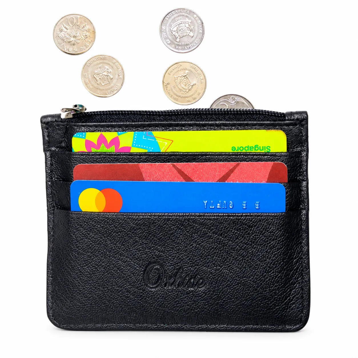 Leather Card Holder with Zip - Leather cardholder - Leather Card Case - Leather Coin Pouch - Card Sleeve - Oxhide 4165 BLACK