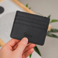 Leather Card Holder with Zip - Leather cardholder - Leather Card Case - Leather Coin Pouch - Card Sleeve - Oxhide 4165 BLACK