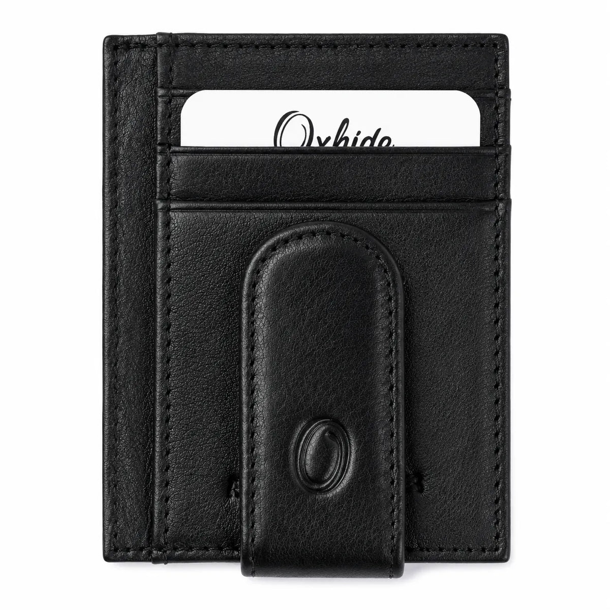 Money Clip Wallet Men Slim-Cardholder - Bifold Thin Wallet - Full Grain Leather Wallet  - Black Wallet -ER13 Oxhide Black