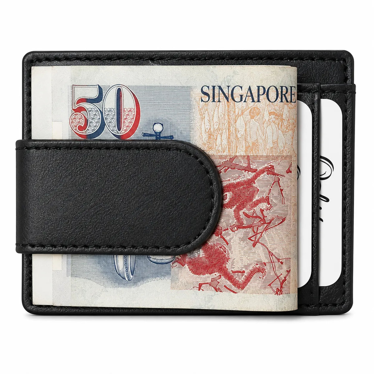 Money Clip Wallet Men Slim-Cardholder - Bifold Thin Wallet - Full Grain Leather Wallet  - Black Wallet -ER13 Oxhide Black