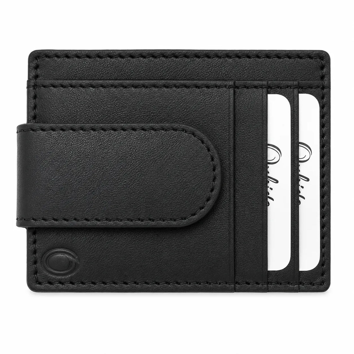 Money Clip Wallet Men Slim-Cardholder - Bifold Thin Wallet - Full Grain Leather Wallet  - Black Wallet -ER13 Oxhide Black