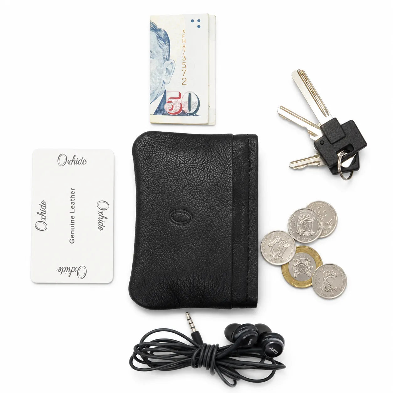 Leather Key Pouch - Leather Coin Pouch - Leather Coin Case - Leather Pouch - Card Sleeve - Multipurpose Pouch - Oxhide 4427 BLACK