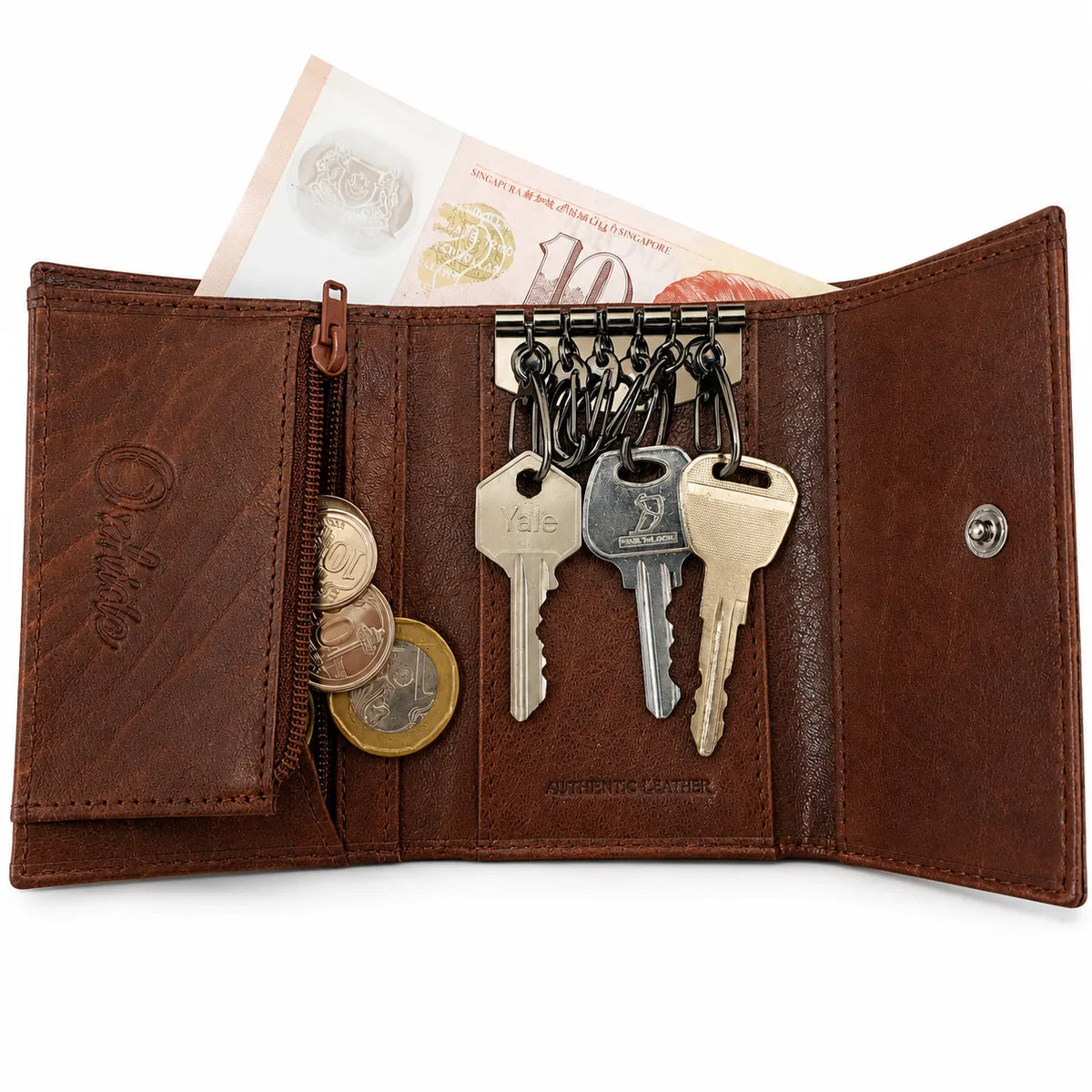 Key Wallet Coin Pouch - Leather Key Pouch - Leather Coin Pouch - Leather Coin Case - Oxhide J0023 Brown
