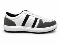 White, Grey & Black Leather Casual Sneakers -BOM-CS1-WHT