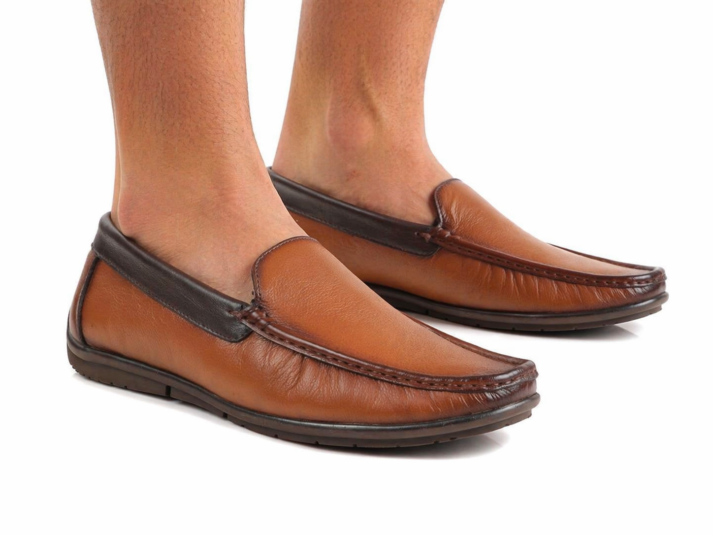 Brown Leather Slip-On Shoes-TR 1402 TAN