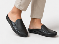 Black Leather Back-Open Slip-On Shoes -TR 1406 BLACK
