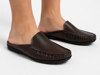 Brown Leather Back-Open Slip-On Shoes -TR 1406 BROWN