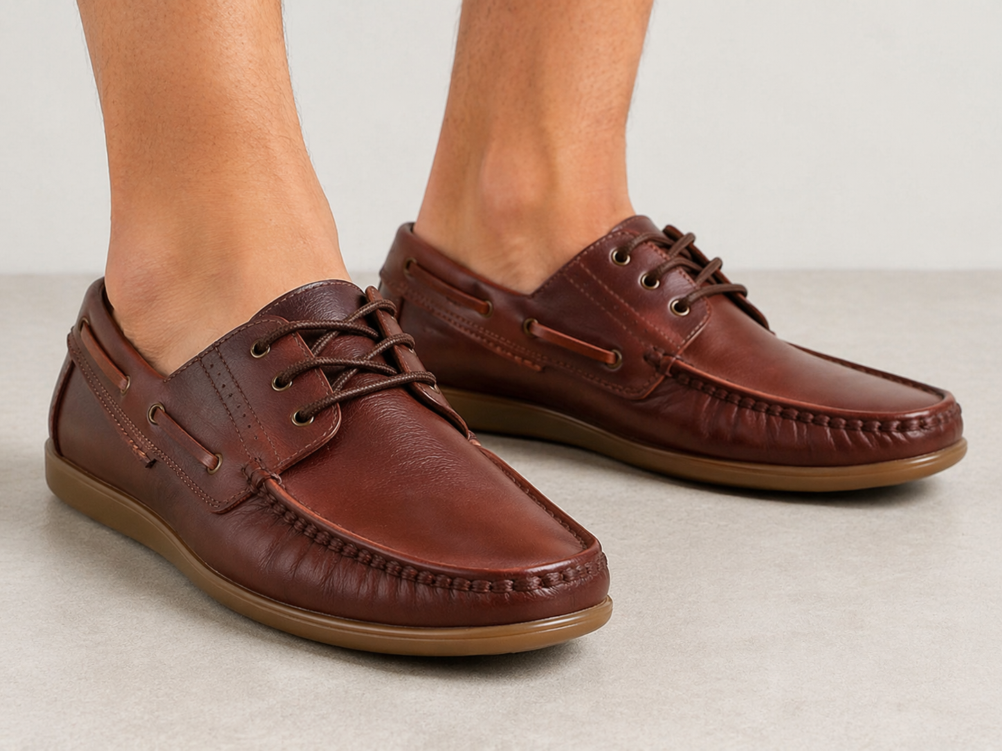 Brown Leather Boat Shoes -TR 1704 BROWN