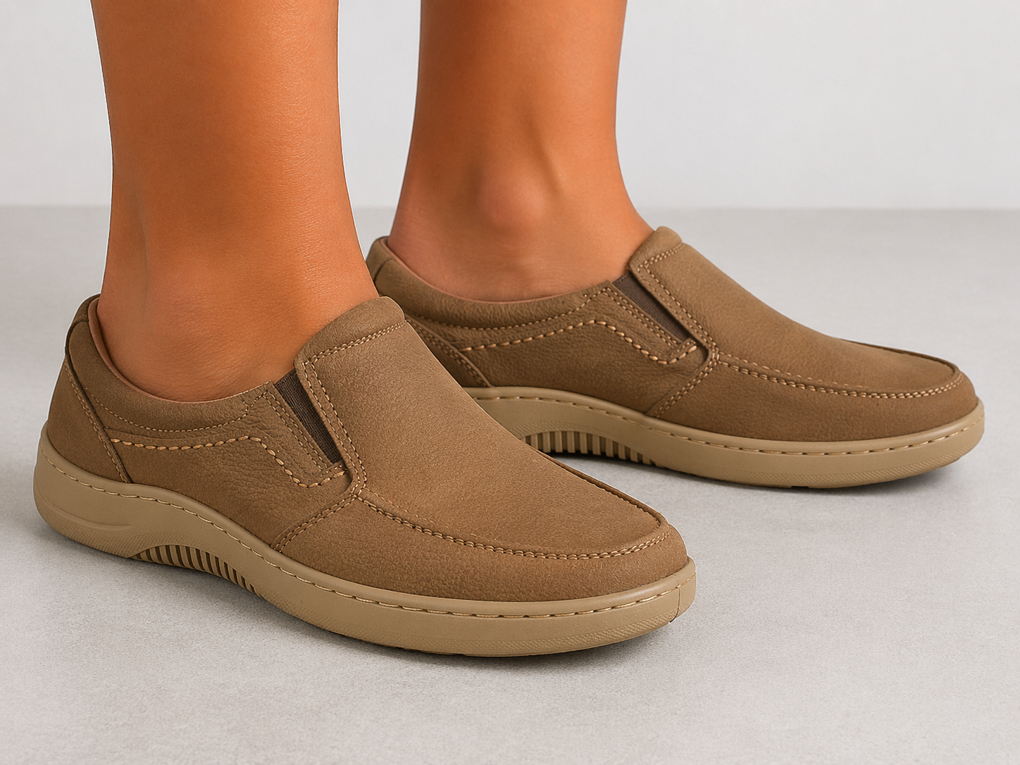 Olive Green Leather Comfort Slip-On Shoes -TR 6411 OLIVE