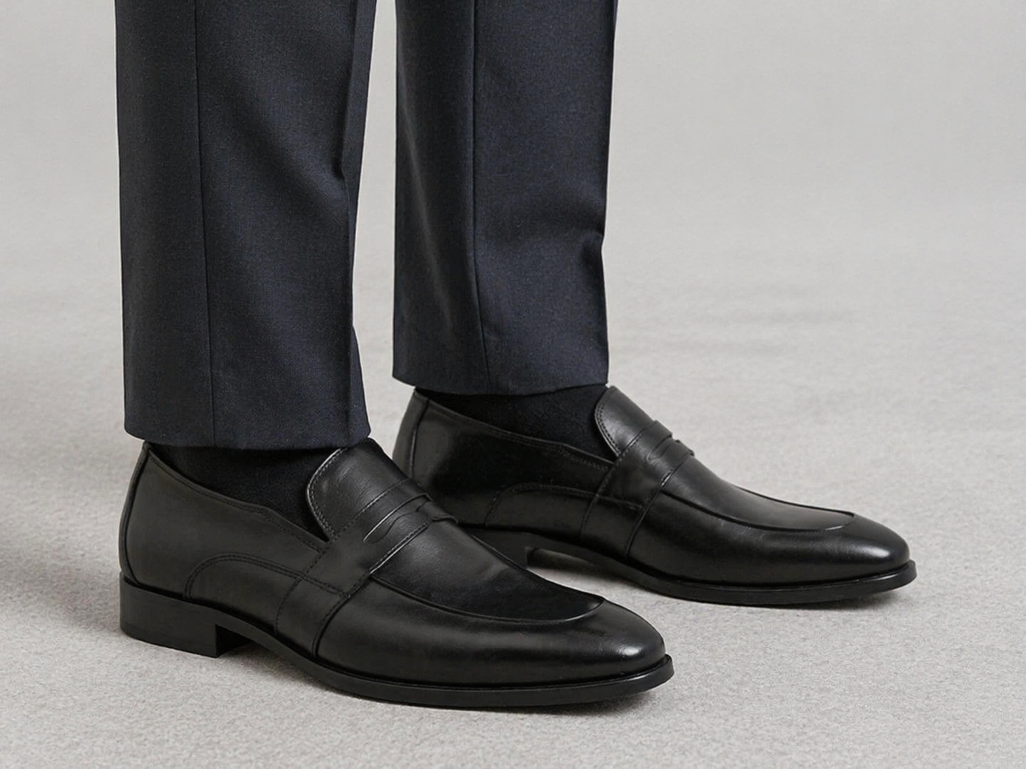 Black Leather Formal Loafers -BOM-11631-BLACK