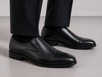 Black Leather Formal Slip-On Shoes -BOM-11635-BLK