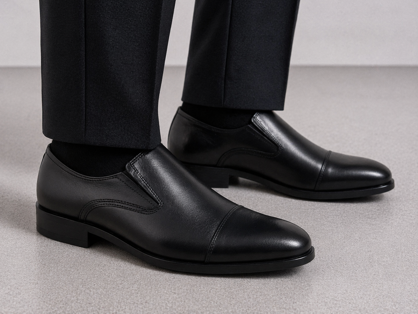 Black Leather Formal Slip-On Shoes -BOM-11635-BLK