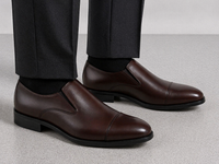 Brown Leather Cap-Toe Formal Slip-On Shoes -BOM-11635-TAN