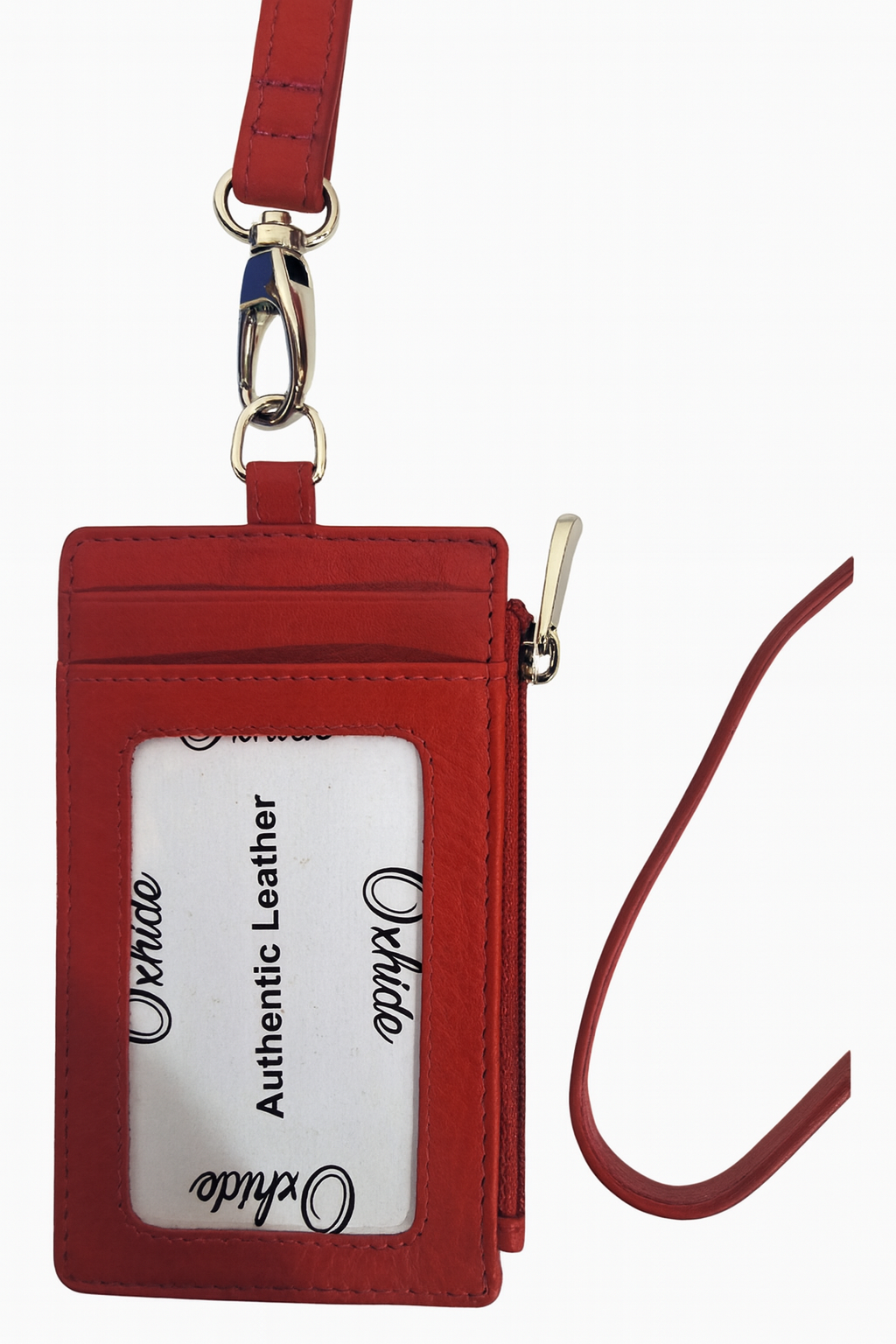 Oxhide Leather Lanyard / ID card holder Lanyard /Wallet/Leather - 4164 Red
