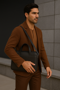 Oxhide Vintage Leather SLIM Laptop black Bag -Minimalist Black - J0066