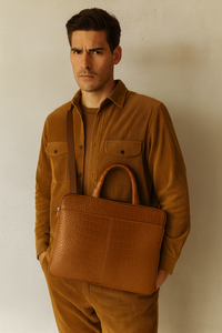 Oxhide Vintage Leather SLIM Laptop Bag -Minimalist Brown - J0066 CRC