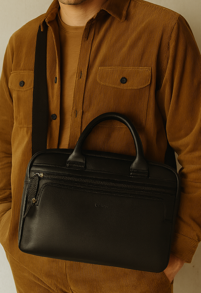Leather Laptop Bag for Men - Full Grain Leather messenger Bag -Mens Laptop Bag Black - Oxhide SD14