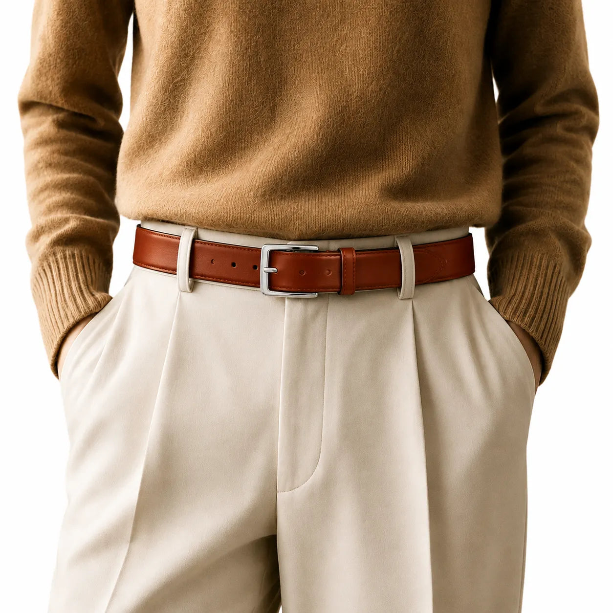 Casual Leather Belt Men - Full Grain Leather Belt - Leather Belt Men For Jean- 30 mm Tan Leather Belt - BLC21 Oxhide Tan
