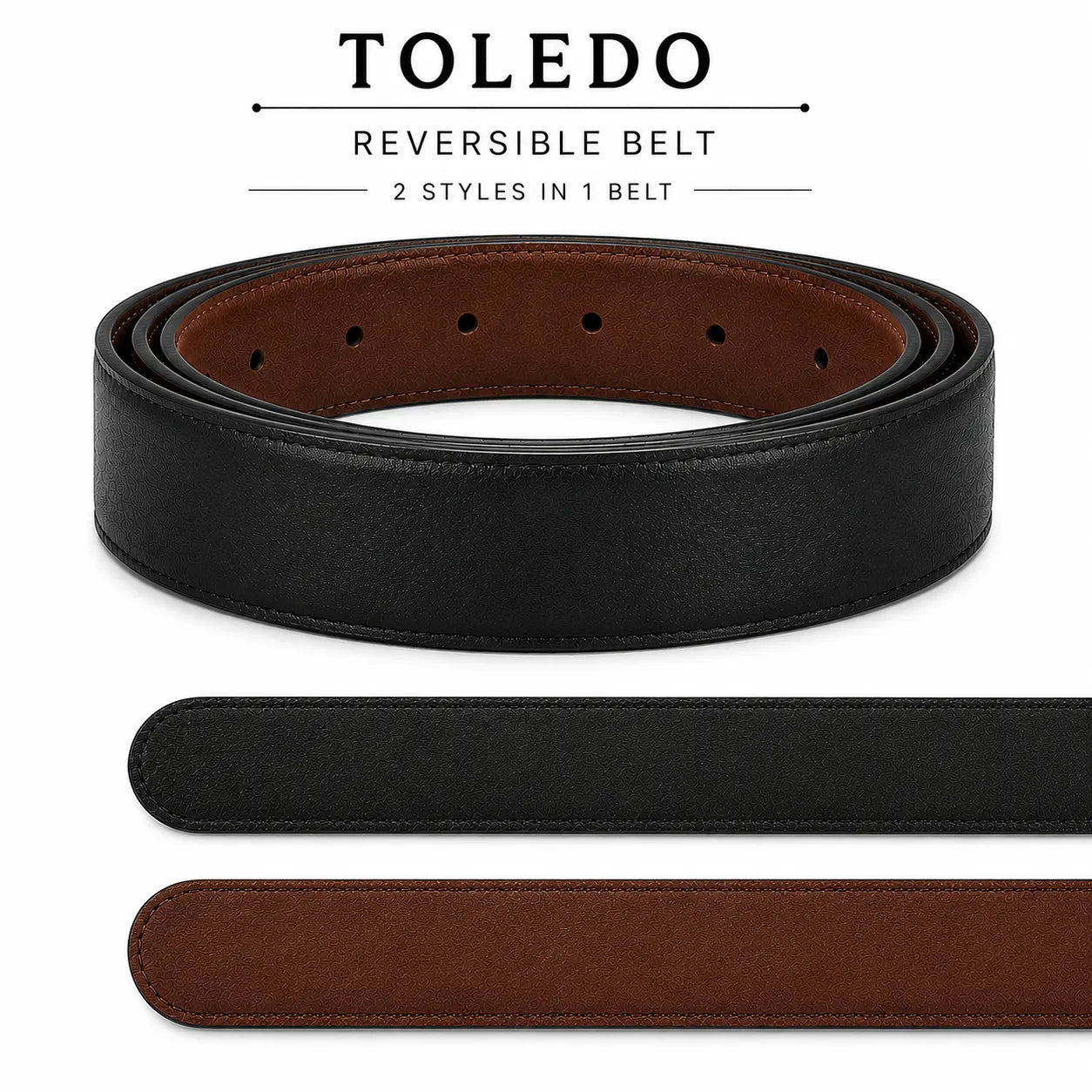 Men Leather Belt Without Buckle 30mm or 3 cm- Leather Belt Replacement - Leather Belt Strap with holes for clip buckles - Reversible Leather Strap