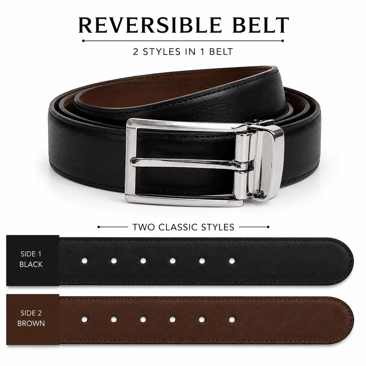 Genuine Leather Belt - Formal Belt Men - Reversible Leather Belt - Black and Brown Leather Belt - Oxhide Fabric R9